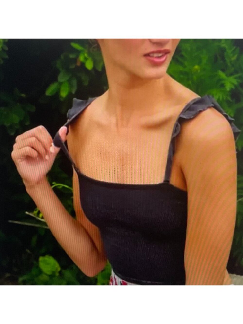 FP Movement Ribbed Olive Green Cropped Tank Top With Ruffle Straps XS/S